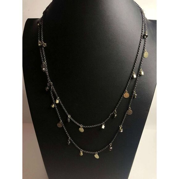 2046 Kenneth Cole Hematite tone station charm drop CZ necklace 44" Long - Picture 1 of 2